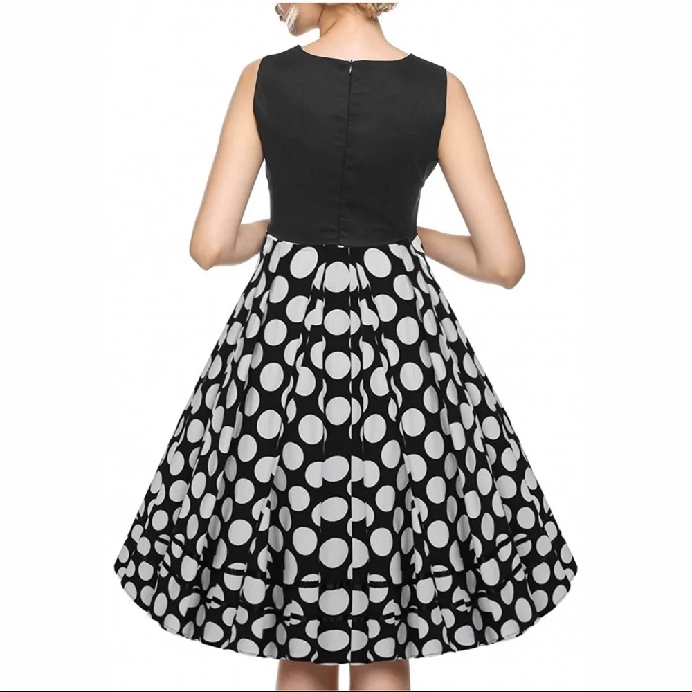 VINTAGE Style Blk & White Polka Dot Tea Dress - Picture 3 of 7